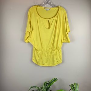 Trina Turk Neon Yellow Keyhole Drop Waist Blouse